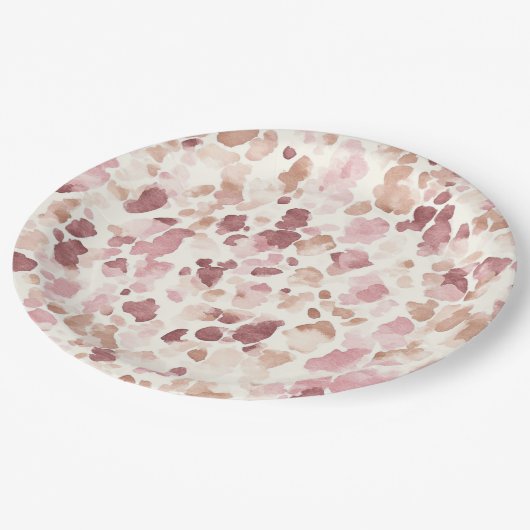 Rosa Creme Schokolade Braun Abstrakt Leopard Tier Pappteller (Schrägansicht)