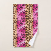 Rosa Creme Schwarzer Leopard Tierprint Badhandtuch Set (Handtuch)