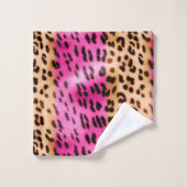 Rosa Creme Schwarzer Leopard Tierprint Badhandtuch Set (Waschlappen)