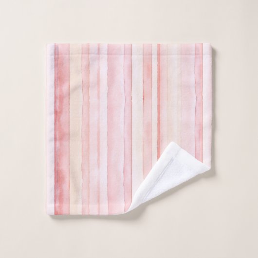 Rosa Creme Streifen Badhandtuch Set (Waschlappen)