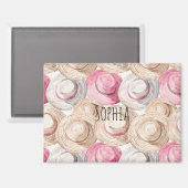 Rosa Creme Strohhüte Magnet (Vorderseite/Rückseite)