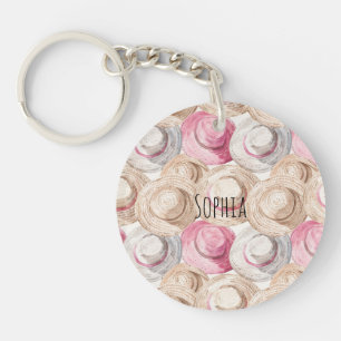 Rosa Creme Strohhüte Schlüsselanhänger