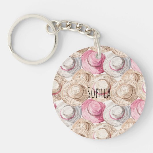 Rosa Creme Strohhüte Schlüsselanhänger (Vorderseite)