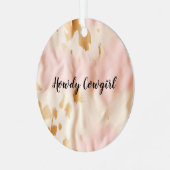 Rosa Creme Südwest Cowgirl Cowhide Ornament Aus Metall (Vorderseite links)
