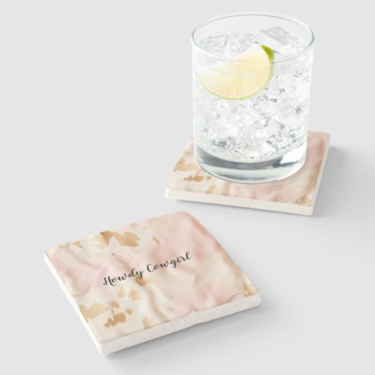 Rosa Creme Südwest Cowgirl Cowhide Steinuntersetzer (Seitenansicht)