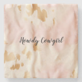 Rosa Creme Südwest Cowgirl Cowhide Steinuntersetzer (Vorderseite)