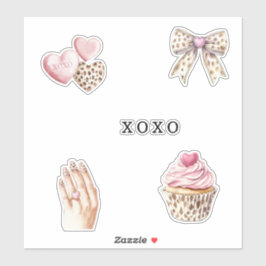 Rosa Creme Tier-Schleife-Cupcakes-Herzen Geburtsta Aufkleber