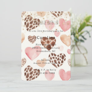 Rosa Creme Tierherzen Gold Glitzer Geburtstag Einladung