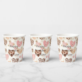 Rosa Creme-Tierherzen Gold Glitzer Geburtstag Pappbecher