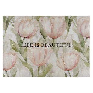 Rosa Creme-Tulpen Florales Brautbad Schneidebrett