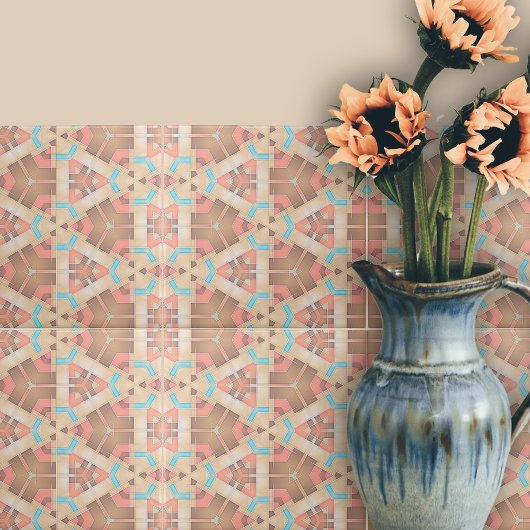 rosa Creme und braunes Abstraktes geometrisches Mu Fliese