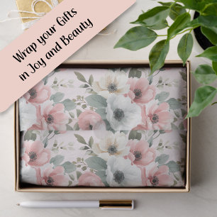 Rosa Creme-Wasserfarben-Blumenmuster Seidenpapier