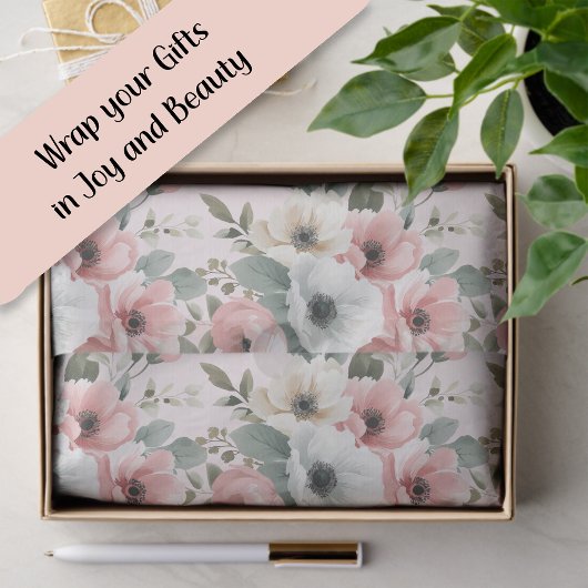 Rosa Creme-Wasserfarben-Blumenmuster  Seidenpapier