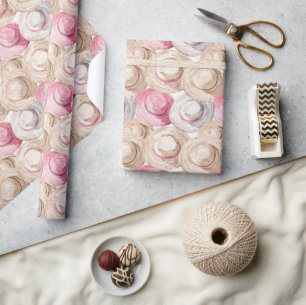 Rosa Creme Weiße Strohhüte Geburtstag Geschenkpapier