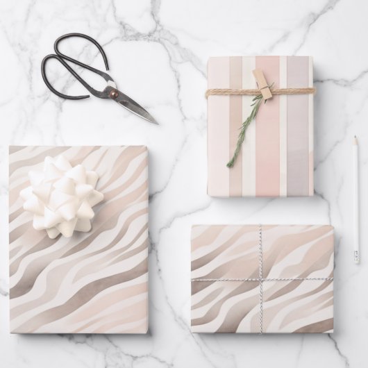 Rosa Creme Zebra Animal Print Birthday Geschenkpapier Set (Vorderseite)