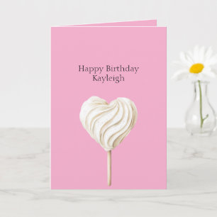 Rosa Cremeherz auf Stiel Geburtstag Karte