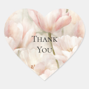 Rosa Cremige Tulpen Blumen Danke Herz-Aufkleber