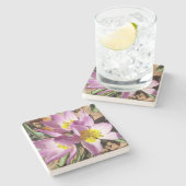 Rosa Crocses Frühlingsblume Steinuntersetzer (Seitenansicht)