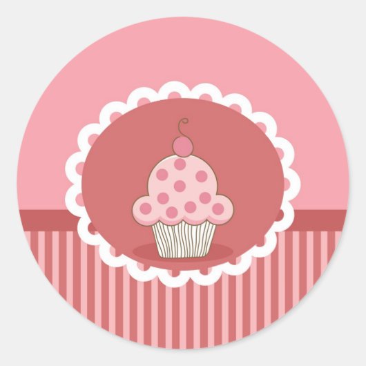rosa Cupcake-Design Runder Aufkleber (Vorderseite)