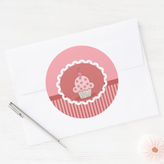 rosa Cupcake-Design Runder Aufkleber (Umschlag)