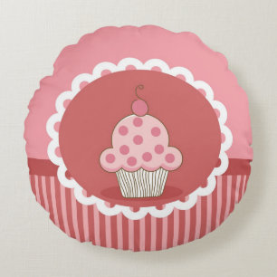 Rosa Cupcake-Design Rundes Kissen