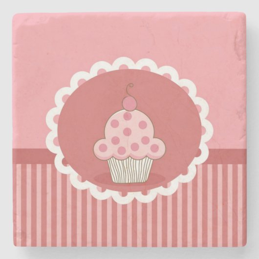 Rosa Cupcake-Design Steinuntersetzer (Vorderseite)