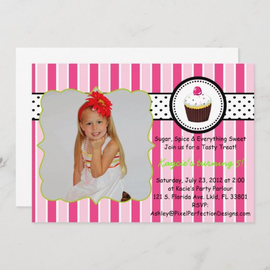 Rosa Cupcake Einladung (Vorne/Hinten)