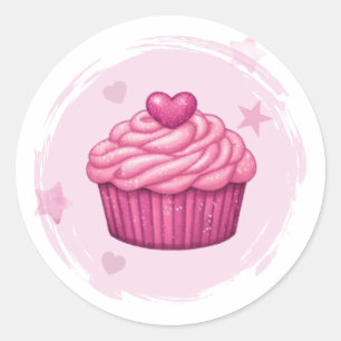 Rosa Cupcake-Feier-Aufkleber Runder Aufkleber