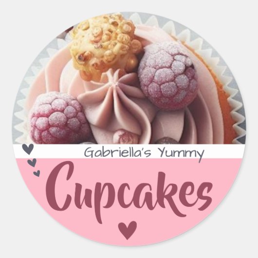 Rosa Cupcake Fotovorlage Backing Label Runder Aufkleber (Vorderseite)