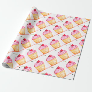 Rosa Cupcake mit Kirsche Backen Party Festlich Geschenkpapier