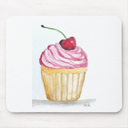 Rosa Cupcake mit Kirsche Mousepad (Vorne)