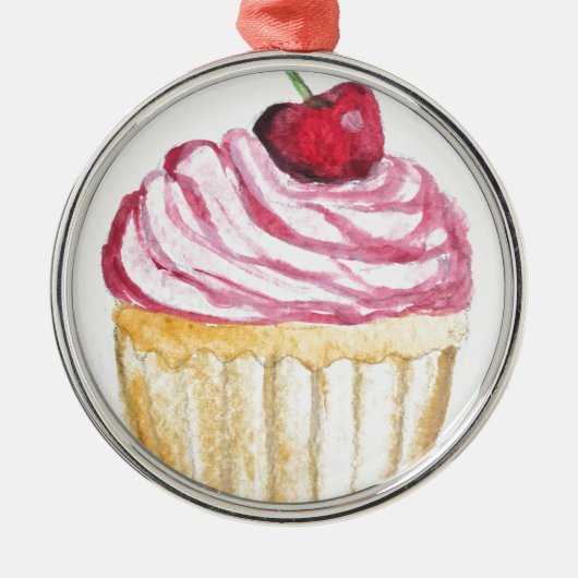 Rosa Cupcake mit Kirsche Ornament Aus Metall (Vorne)