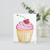 Rosa Cupcake mit Kirsche Postkarte (Stehend Vorderseite)