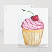 Rosa Cupcake mit Kirsche Postkarte (Vorne/Hinten)