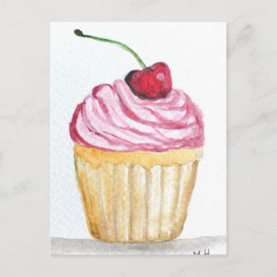 Rosa Cupcake mit Kirsche Postkarte
