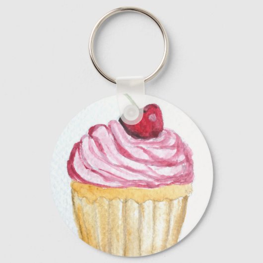 Rosa Cupcake mit Kirsche Schlüsselanhänger (Vorderseite)