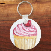 Rosa Cupcake mit Kirsche Schlüsselanhänger (Vorderseite)