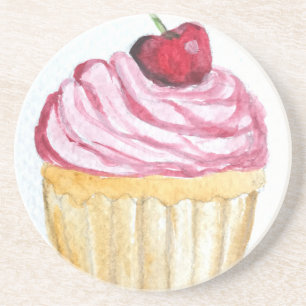 Rosa Cupcake mit Kirsche Untersetzer