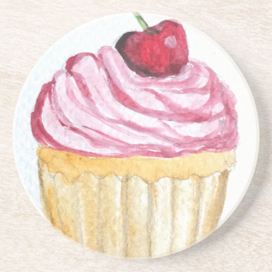 Rosa Cupcake mit Kirsche Untersetzer (Vorne)