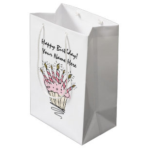 Rosa Cupcake mit personalisierten Geburtstagskerze Mittlere Geschenktüte