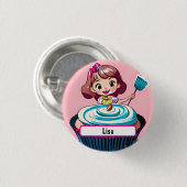 Rosa Cupcake-Prinzessin mit individualisierbarem N Button (Vorne & Hinten)