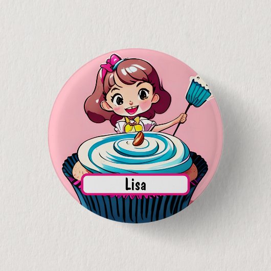 Rosa Cupcake-Prinzessin mit individualisierbarem N Button (Vorderseite)