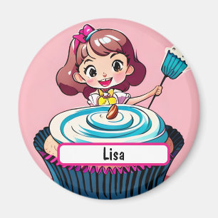 Rosa Cupcake-Prinzessin mit individualisierbarem N Magnet