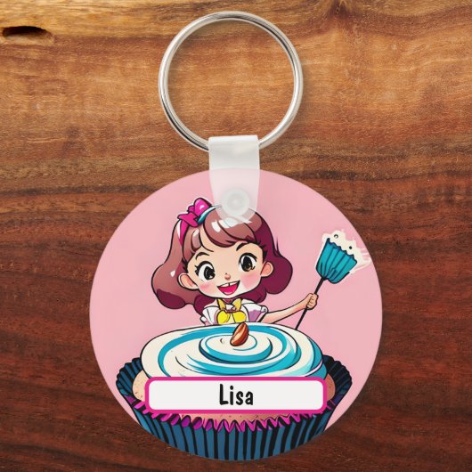 Rosa Cupcake-Prinzessin mit individualisierbarem N Schlüsselanhänger (Vorderseite)