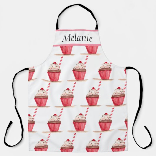 Rosa Cupcake Süßigkeiten Handgezogene Backwaren Ni Schürze (Vorderseite)