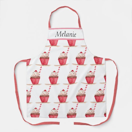 Rosa Cupcake Süßigkeiten Handgezogenes Backen Lebe Schürze (Vorderseite)