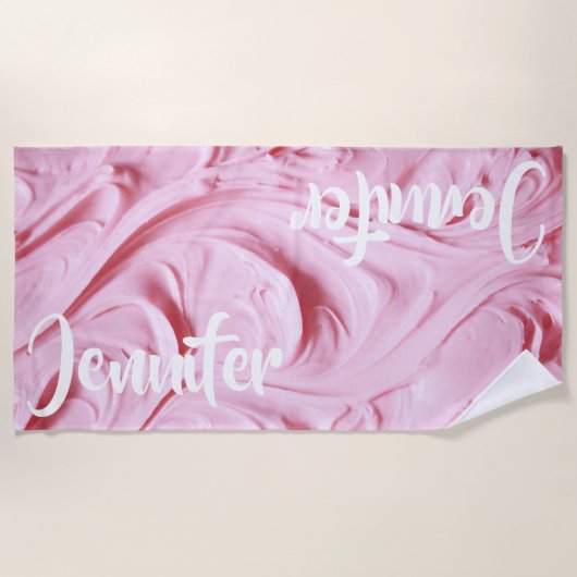 Rosa Cupcake Zuckerguss Personalisiert Strandtuch (Vorderseite)