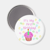 Rosa Cupcake zum ersten Geburtstag mit Kerze Magnet (Vorderseite/Rückseite)