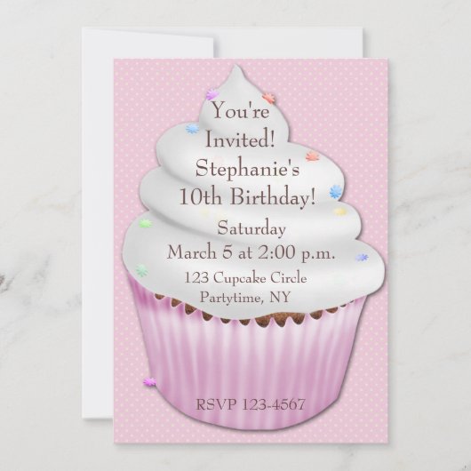 Rosa Cupcake zum Geburtstag Einladung (Vorderseite)