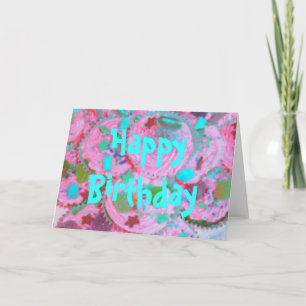 Rosa Cupcakes "Happy Birthday" blaue Karte